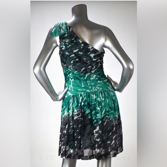 ⭐️ NINE WEST ~ Green & Gray One Shoulder Party Cocktail Dress- size 2 - Picture 3 of 12